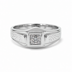 Anello Solitario Uomo in Oro Bianco 18k 750 con Pietra Bianca – Misura 20 | CM Silver Jewels