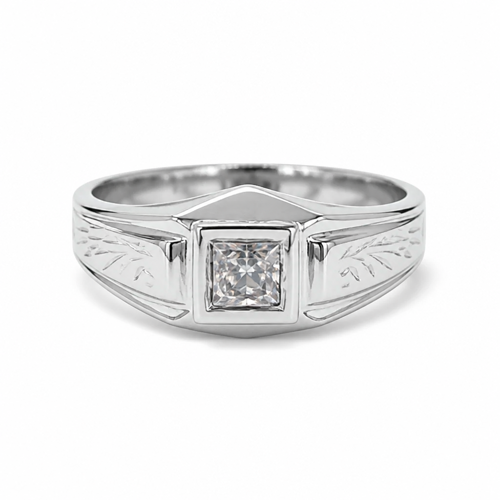 Anello Solitario Uomo in Oro Bianco 18k 750 con Pietra Bianca – Misura 20 | CM Silver Jewels