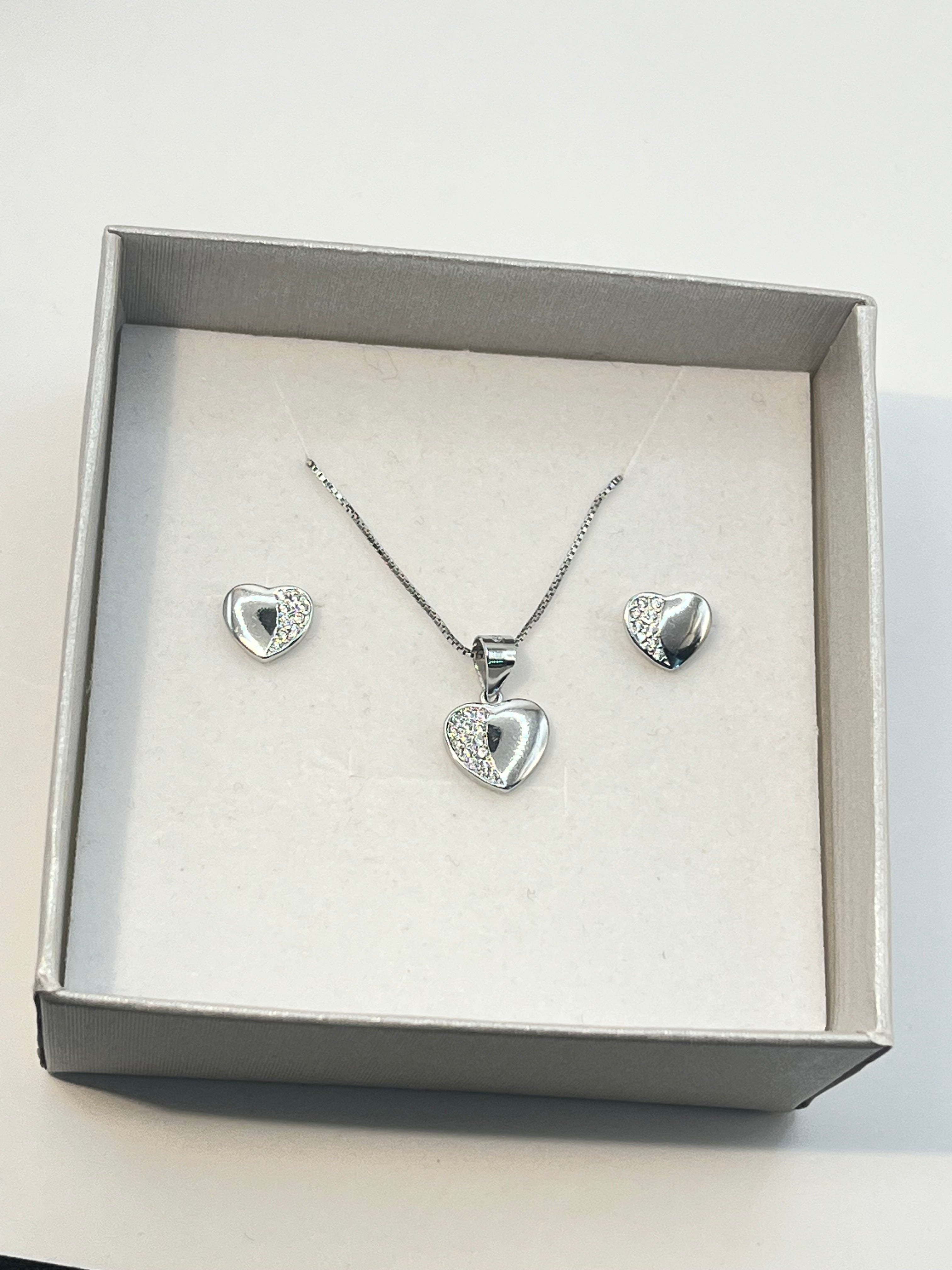 Set Cuori in Argento 925 – Collana con Ciondolo Cuore e Orecchini Coordinati a Chiodo Donna/Bambina - Gioielleria CM SILVER & JEWELS