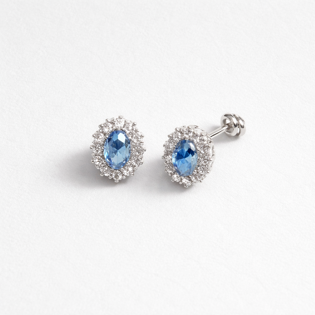 Boucles d'oreilles en Or Blanc 18 carats avec Aigue-marine Naturelle – 1cm | CM Silver Jewels