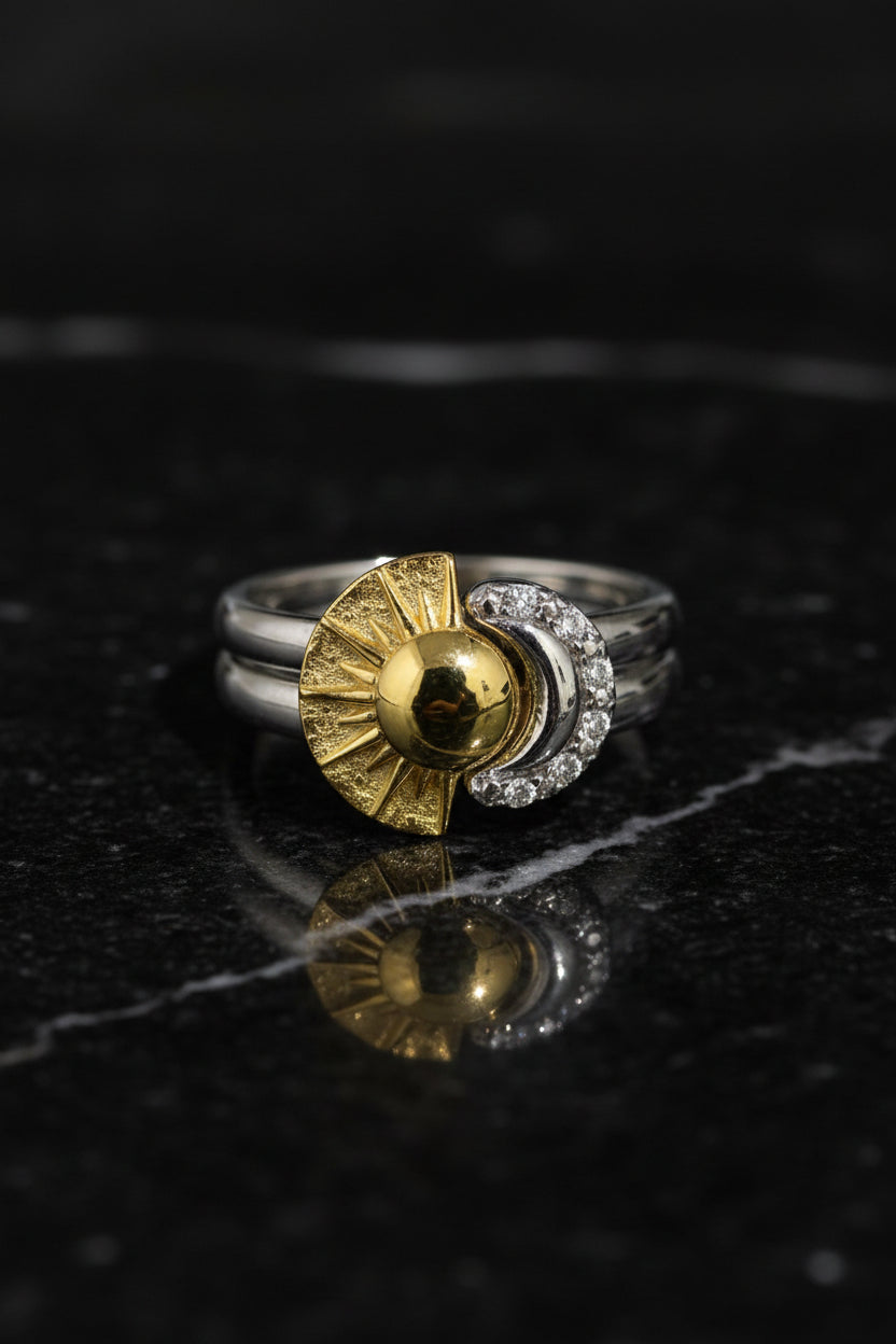 Set 2 Anelli Donna Sole e Luna in Argento 925 – Da Condividere con la Tua Persona | CM Silver Jewels