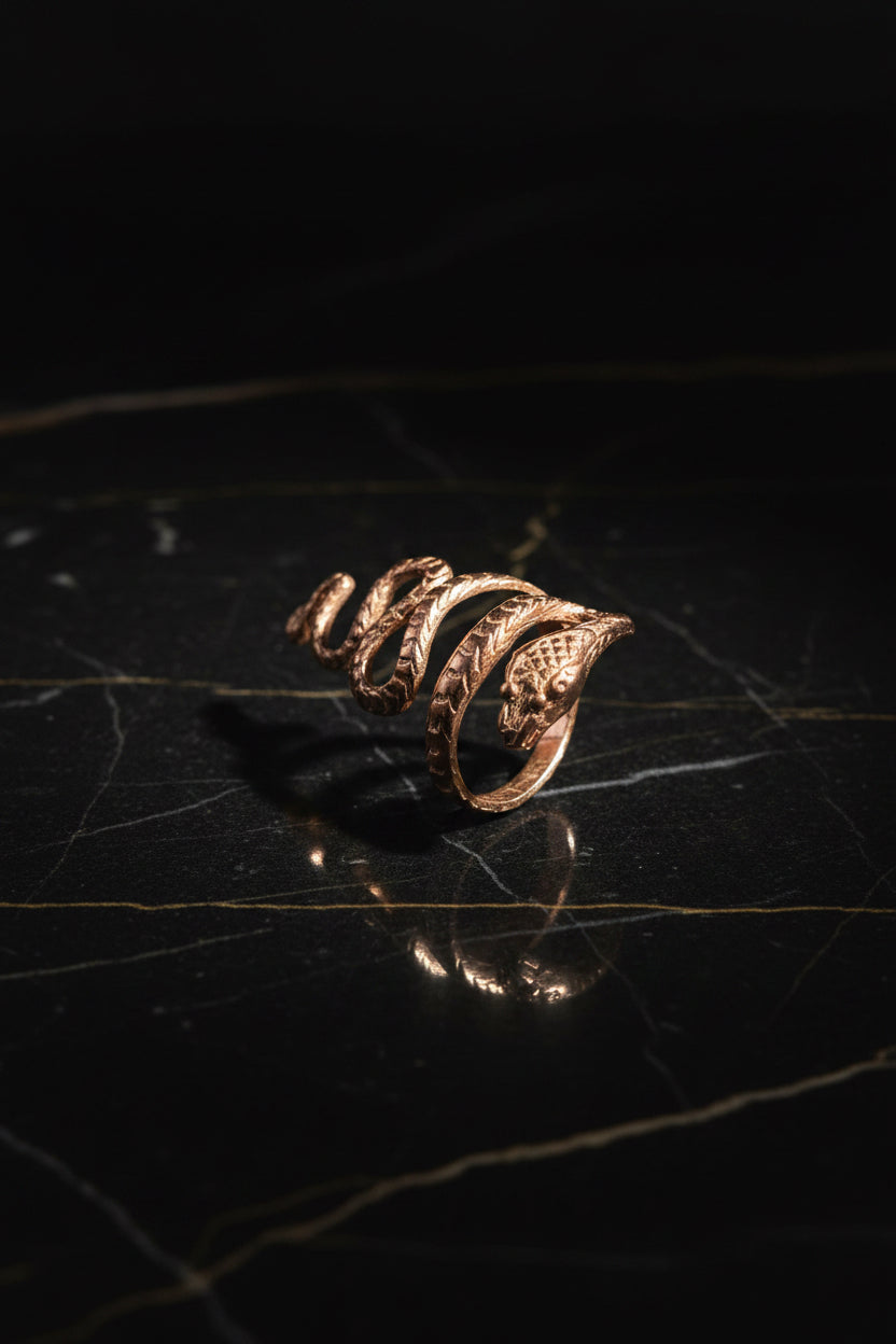 Anello Serpente Artigianale in Argento 925 Placcato Oro | CM Silver Jewels