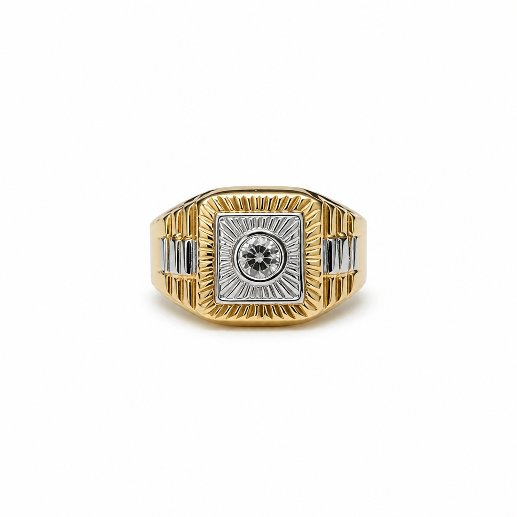 Anello Chevalier in Oro 18k (750) Bicolore con Diamante – Misura 28 | CM Silver Jewels