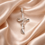 Ciondolo Croce in Oro Bianco 18k con Zirconi – Lavorazione Intrecciata | CM Silver Jewels