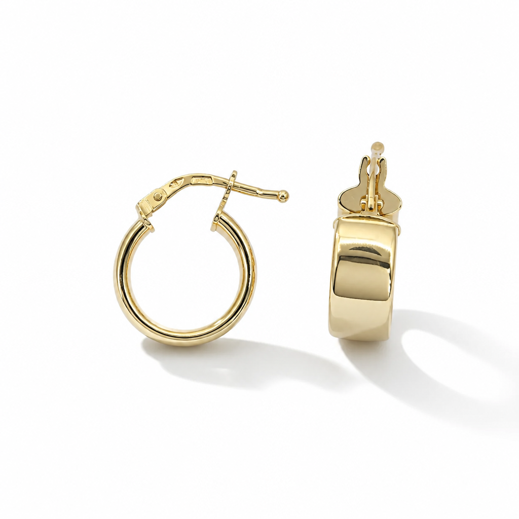 18k Gold Wide Hoop Earrings – 15 mm Diameter | CM Silver Jewels