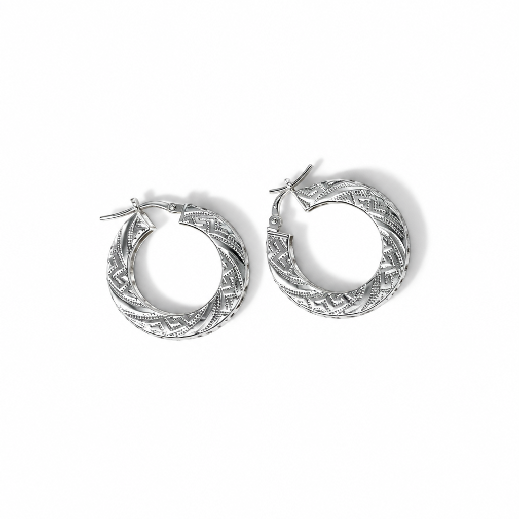 Orecchini a Cerchio in Argento 925 con Greca 23 mm | CM Silver Jewels