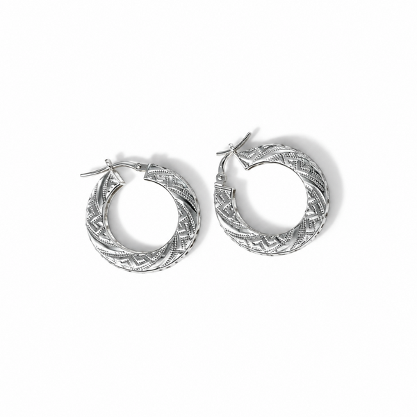 Orecchini a Cerchio in Argento 925 con Greca 23 mm | CM Silver Jewels