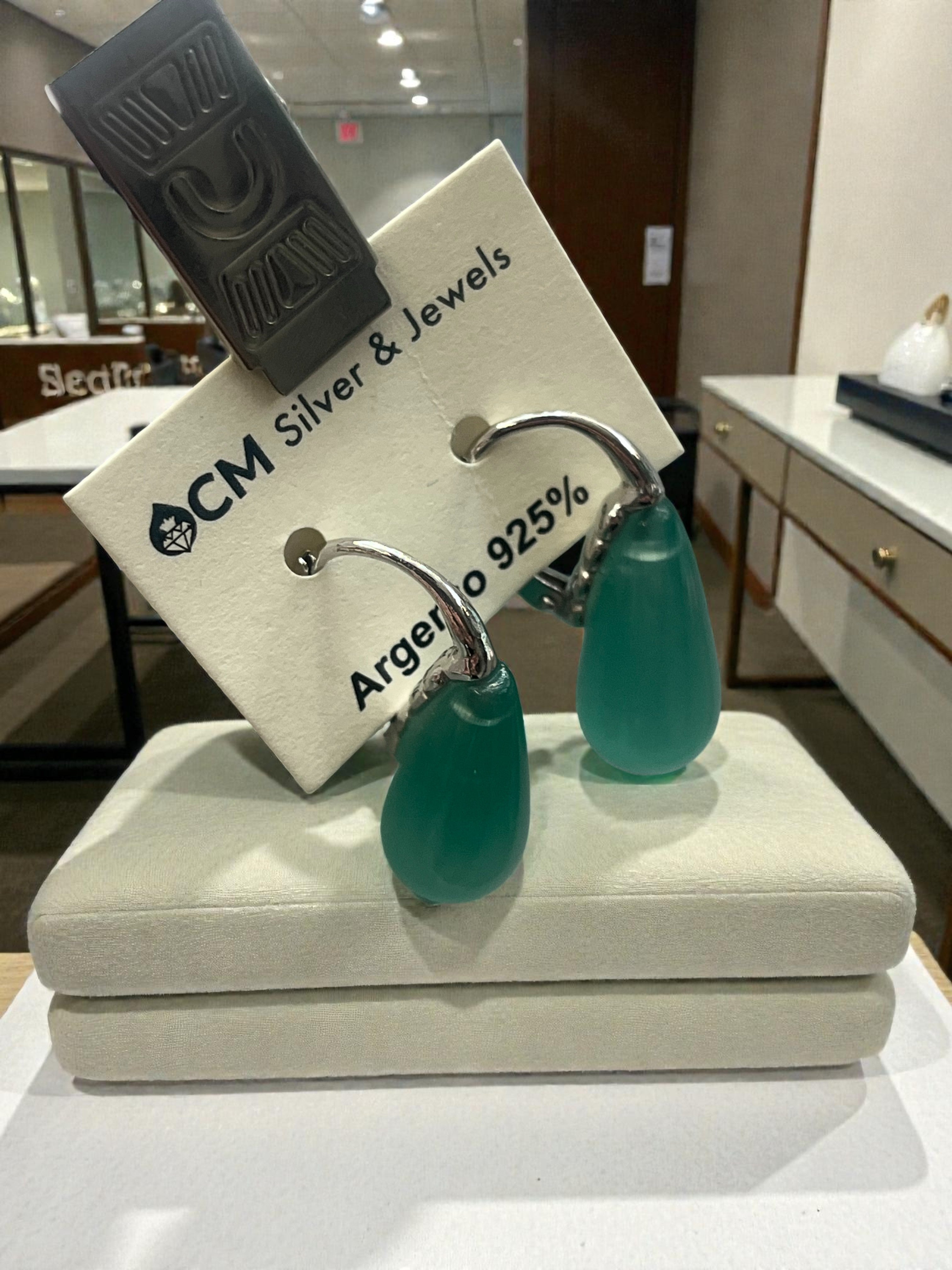 Orecchini Artigianali con Pietre Occhio di Gatto Verde e Argento 925