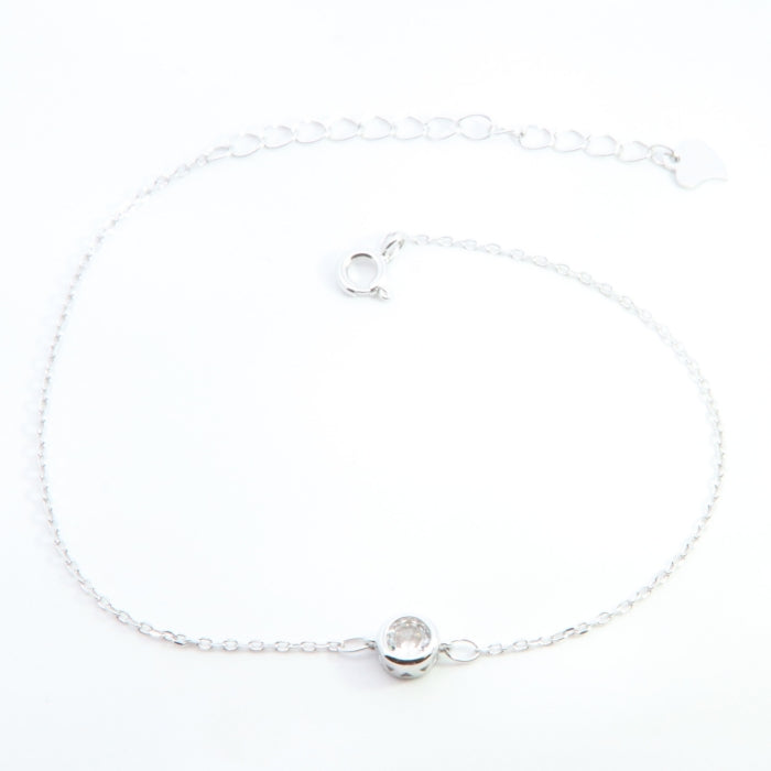 925 Nickel-Free Sterling Silver Solitaire Bracelet – 17+5 cm | CM Silver Jewels