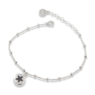 Bracciale in Argento 925 con Charm Disco Stella e Zirconi Neri – 17+5 cm | CM Silver Jewels