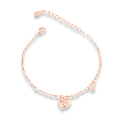 Bracciale in Argento 925 Placcato Oro Rosa con Charm Cuore, Stella e Farfalla – 16+3 cm | CM Silver Jewels