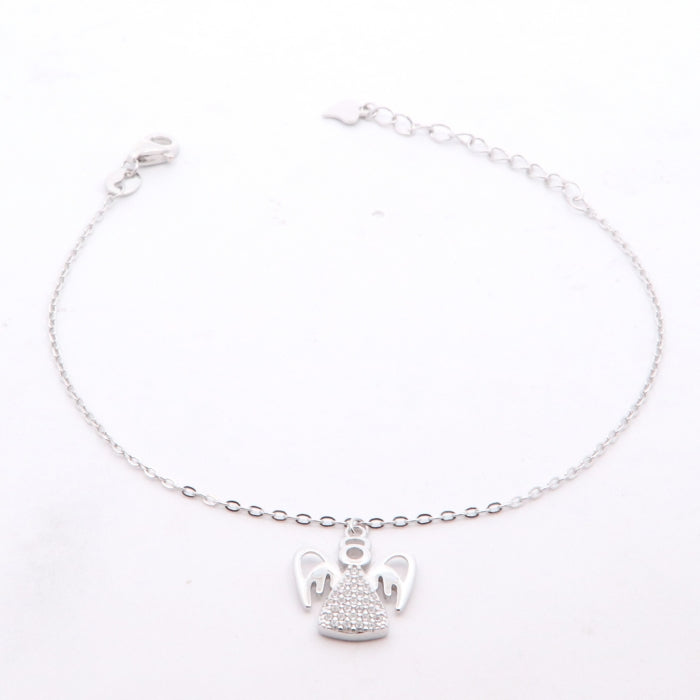 Bracciale in Argento 925 con Charm Angelo e Zirconi – 17+3 cm | CM Silver Jewels