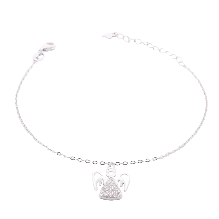 Bracciale in Argento 925 con Charm Angelo e Zirconi – 17+3 cm | CM Silver Jewels