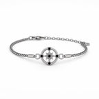 Bracciale in Argento 925 con Rosa dei Venti e Zirconi Neri – 21 cm Regolabile | CM Silver Jewels