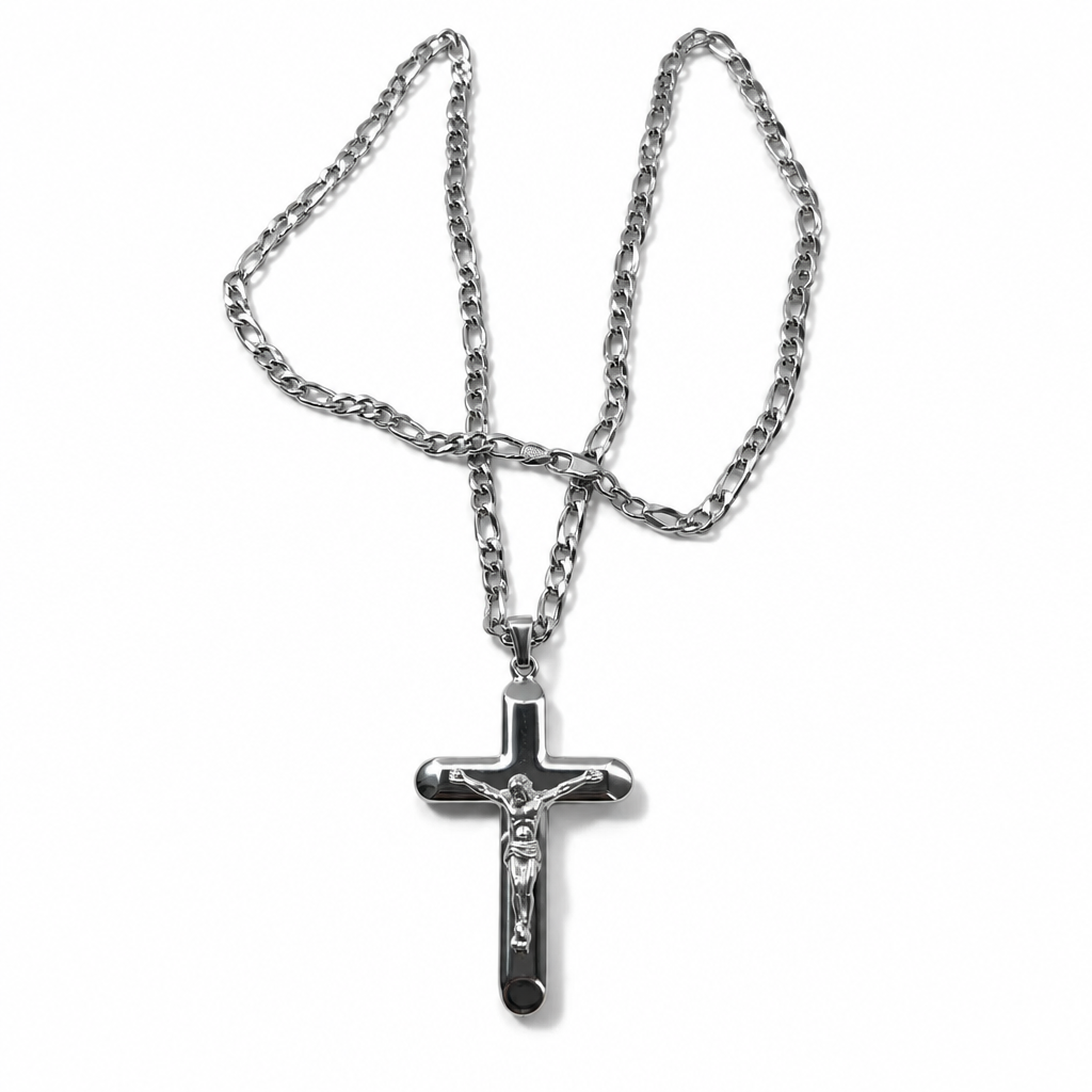925 Sterling Silver Necklace with Crucifix and 55 cm Figaro Chain | CM Silver Jewels