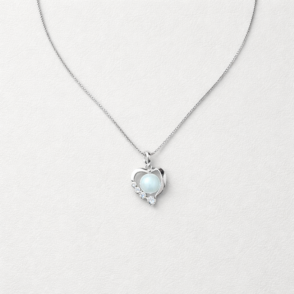 Collier en argent 925 en forme de cœur et de perle