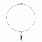Collier Corne Porte-Bonheur en Argent 925 Émaillé Rouge – Gravures Baroques | CM Silver Jewels
