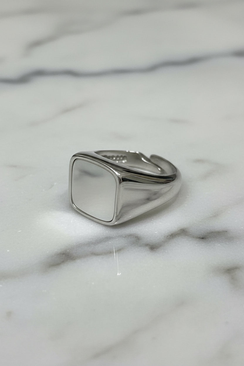 Anello Chevalier Quadrato in Argento 925 con Pietra Naturale – 3 Colori, Misura Regolabile | CM Silver Jewels