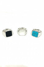 Anello Chevalier Quadrato in Argento 925 con Pietra Naturale – 3 Colori, Misura Regolabile | CM Silver Jewels