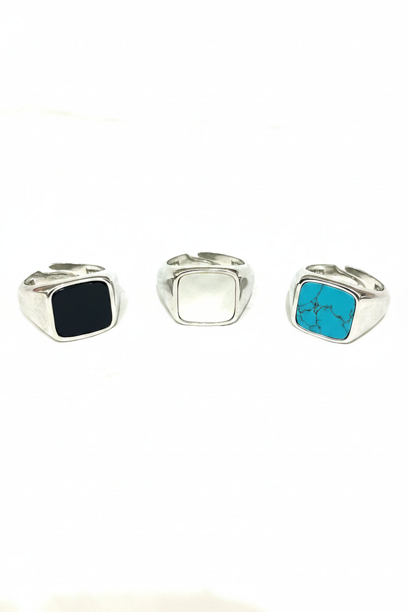 Anello Chevalier Quadrato in Argento 925 con Pietra Naturale – 3 Colori, Misura Regolabile | CM Silver Jewels