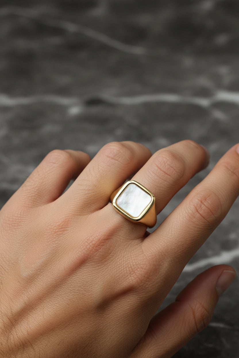 Anello Chevalier Uomo in Argento 925 Dorato con Pietra Naturale – 3 Colori, Misura Regolabile | CM Silver Jewels