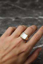 Anello Chevalier Uomo in Argento 925 Dorato con Pietra Naturale – 3 Colori, Misura Regolabile | CM Silver Jewels