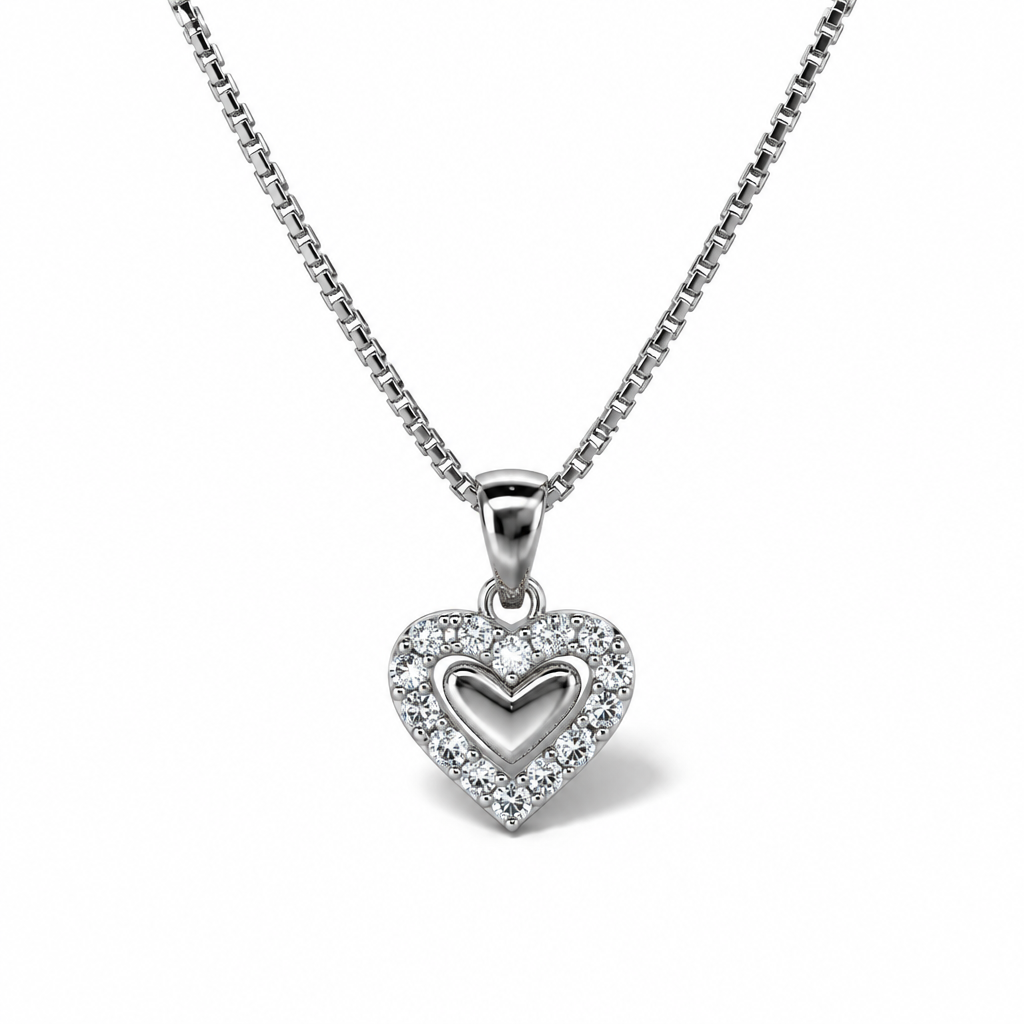 Collana in Argento 925 con Cuore e Strass 10 mm, 42 cm | CM Silver Jewels