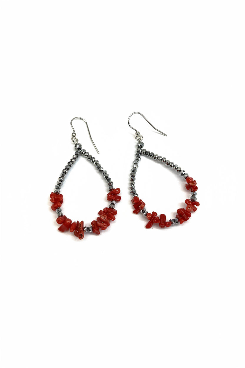 Orecchini a Goccia in Argento 925 con Corallo Rosso e Cristalli Antracite | CM Silver Jewels