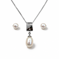 925 Sterling Silver Jewelry Set with Pearls, 30 mm Pendant and 5 mm Earrings | CM Silver Jewels