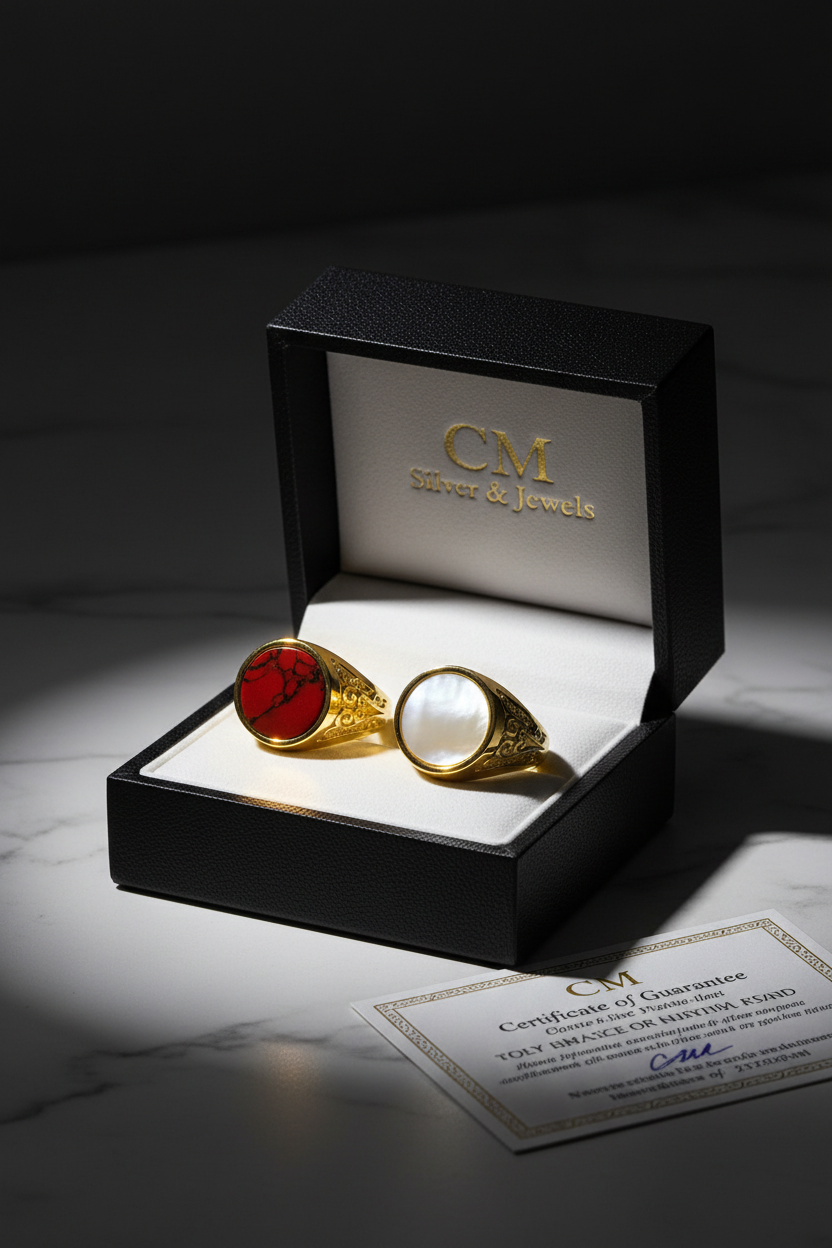 Anello Uomo in Argento 925 Dorato con Pietra Naturale – 2 Colori, Misura Regolabile | CM Silver Jewels