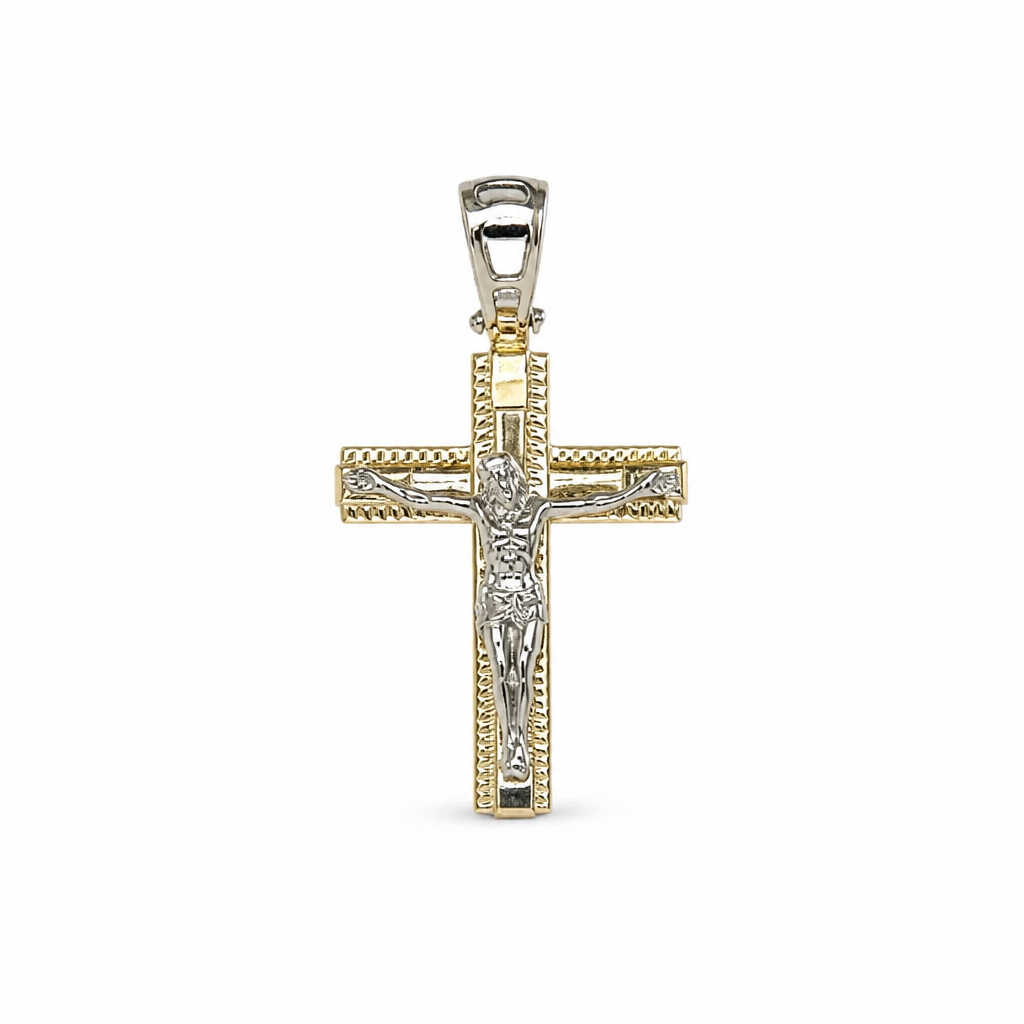 Crocifisso in Oro 18kt Bicolore Oro Giallo e Oro Bianco – 45×22mm | CM Silver Jewels