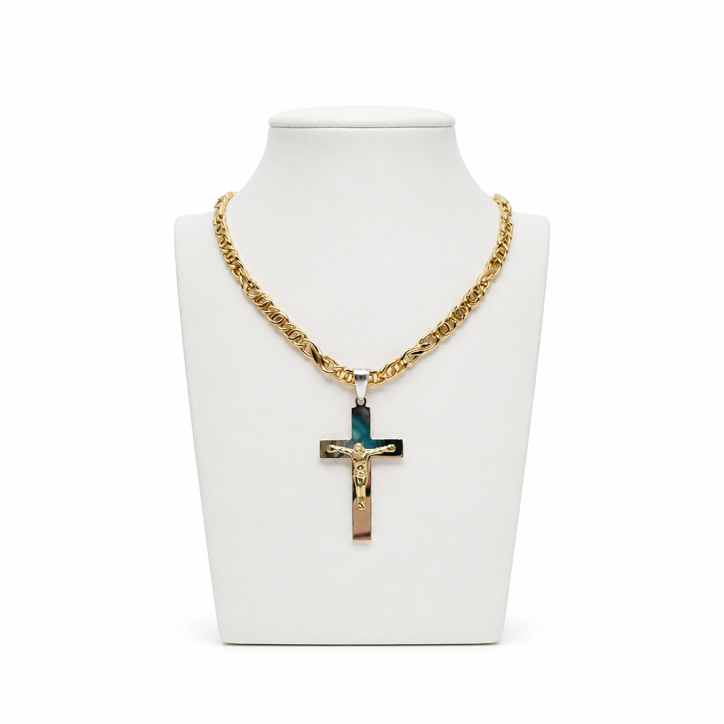 Set Collana in Argento 925 Placcato Oro con Croce Bicolore – 50 cm, 5 mm | CM Silver Jewels