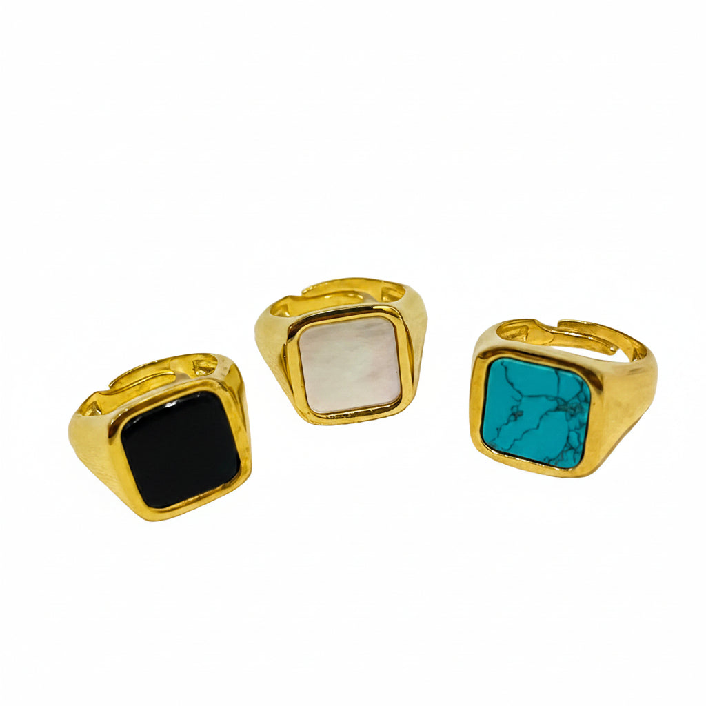 Anello Chevalier Uomo in Argento 925 Dorato con Pietra Naturale – 3 Colori, Misura Regolabile | CM Silver Jewels