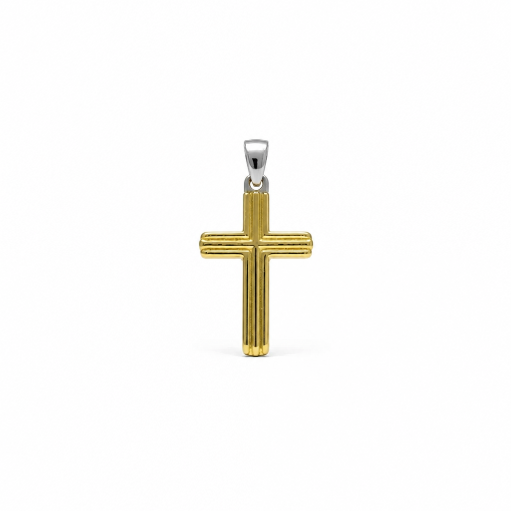 Crocetta Crocifisso in Oro 18kt Bicolore Oro Giallo e Oro Bianco – 30×15mm | CM Silver Jewels