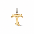 Croce Tau Bicolore in Oro 18 Carati con Diamante – 2 cm | CM Silver Jewels