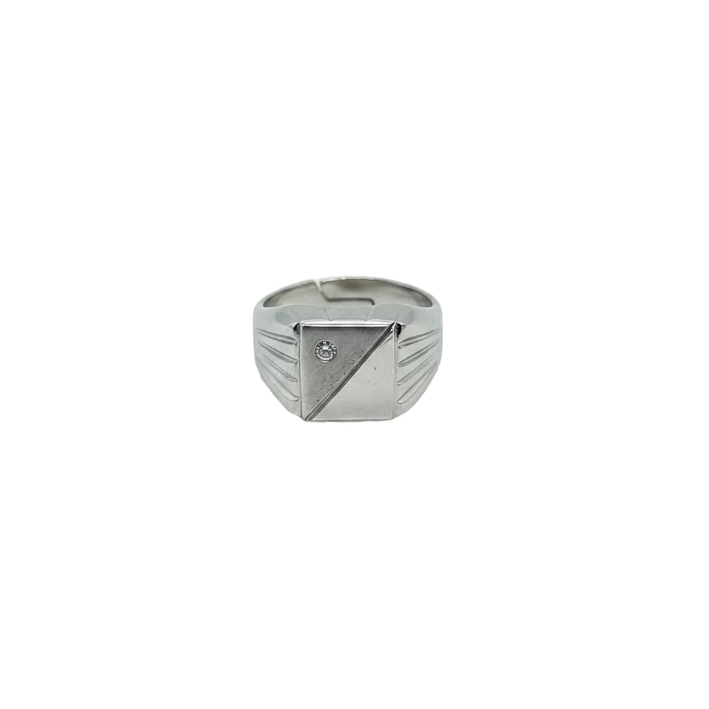 Anello Uomo in Argento 925 con Zircone Angolare Trasparente | CM Silver Jewels