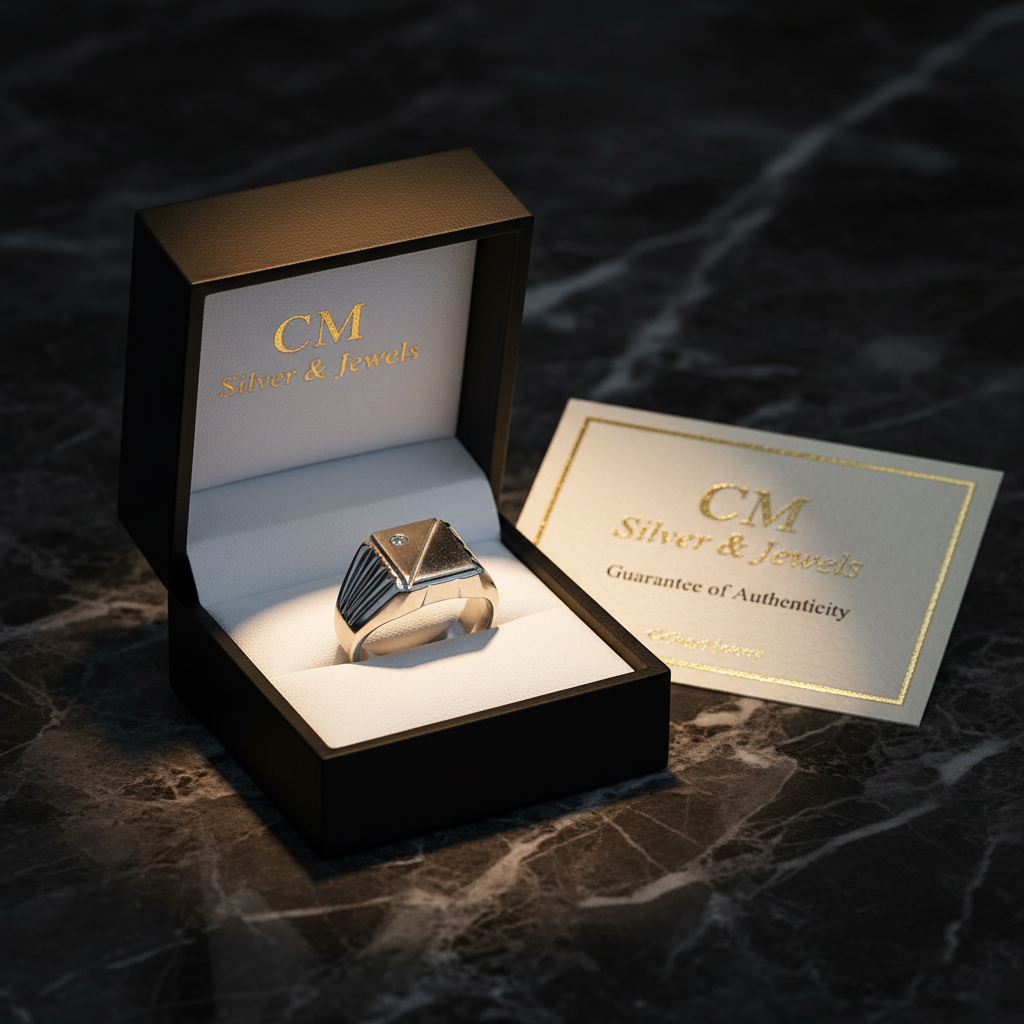 Anello Uomo in Argento 925 con Zircone Angolare Trasparente | CM Silver Jewels