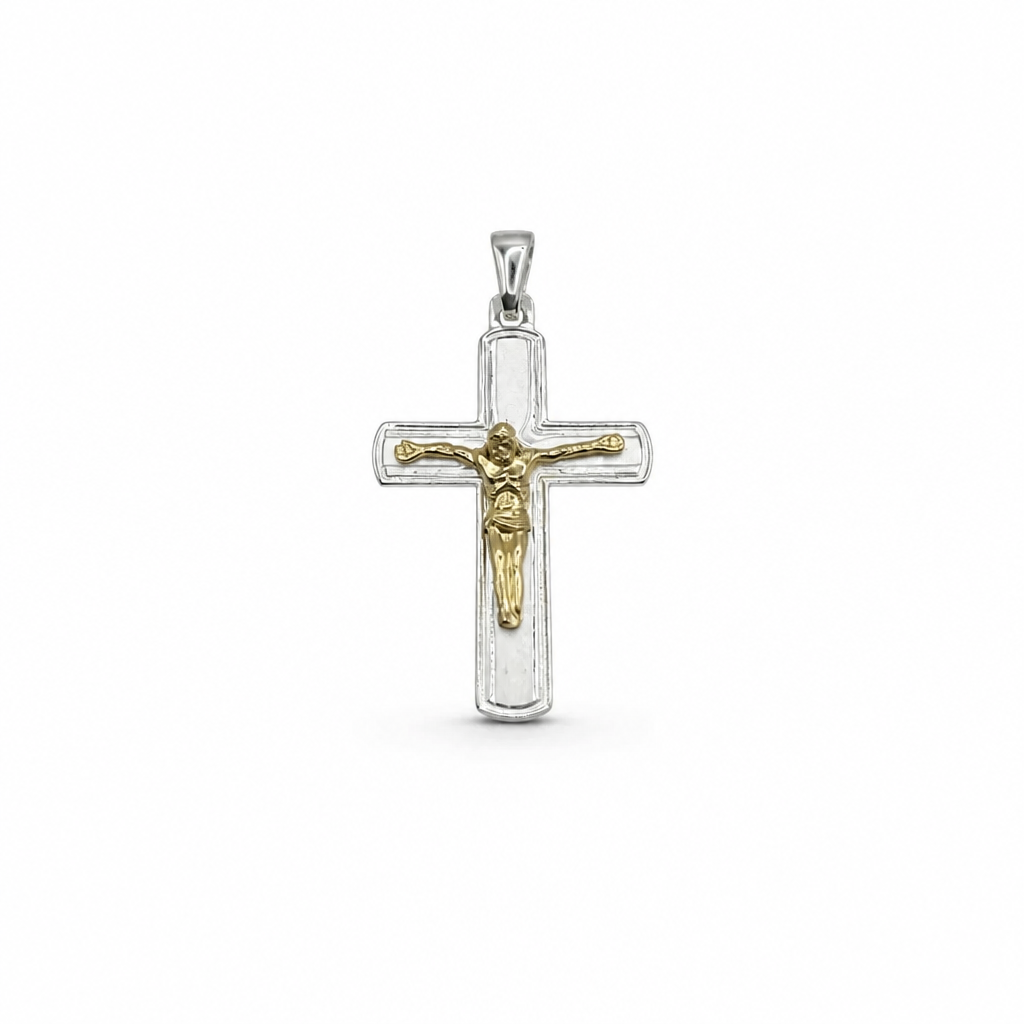 Croce in Argento 925 Bicolore con Finitura Dorata – 45×25 mm | CM Silver Jewels