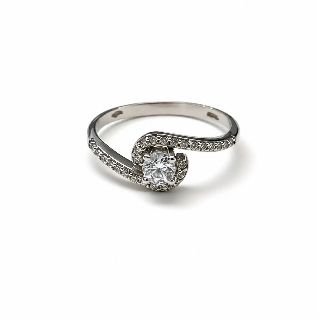 Anello Solitario Intrecciato in Oro 18 Carati con Zircone – Misura 16 | CM Silver Jewels