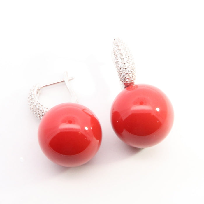Orecchini Pendenti con Perle Madreperlate e Zirconi Bianchi e Rossi | CM Silver Jewels