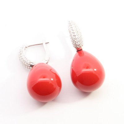 Orecchini Pendenti con Perla Rossa Ovale e Zirconi | CM Silver Jewels