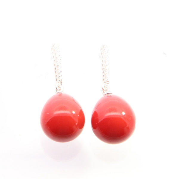 Orecchini a Lobo in Argento 925 con Perla di Madreperla e Pietra CZ Rossa | CM Silver Jewels