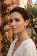 Orecchini Argento 925 Placcato Oro con Perla Turchese 12 × 15 mm | CM Silver Jewels