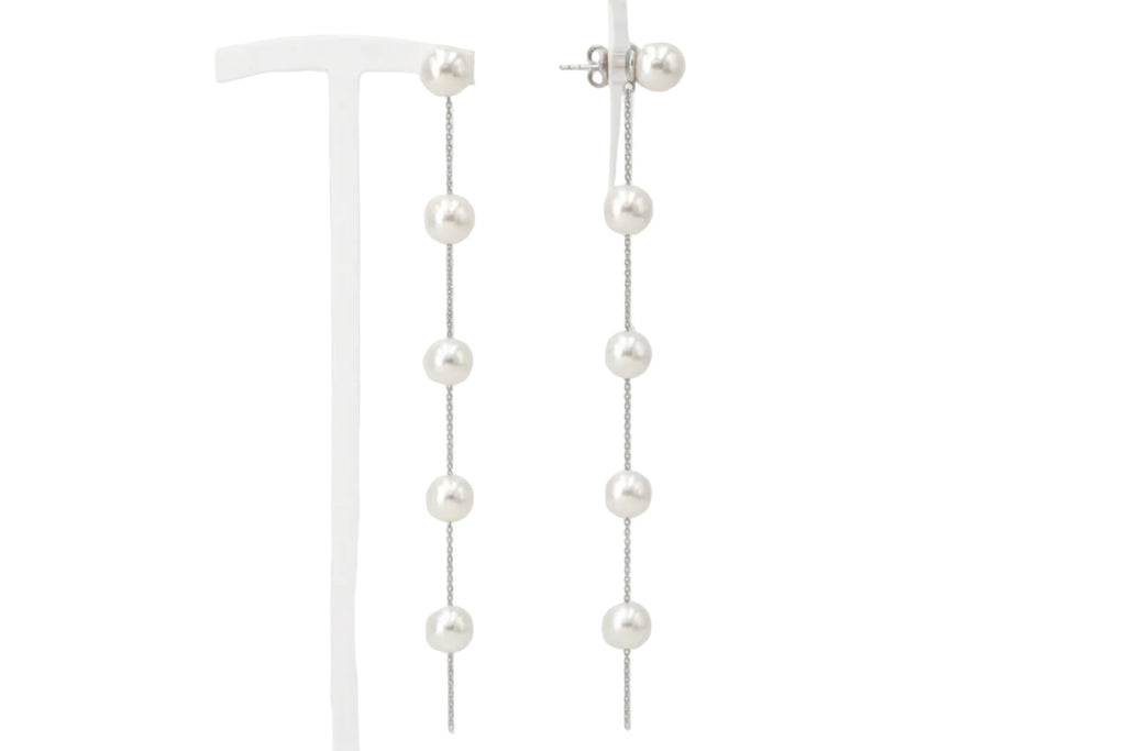 Dangling Thread Earrings with Freshwater Pearls – 11 cm | CM Silver Jewels