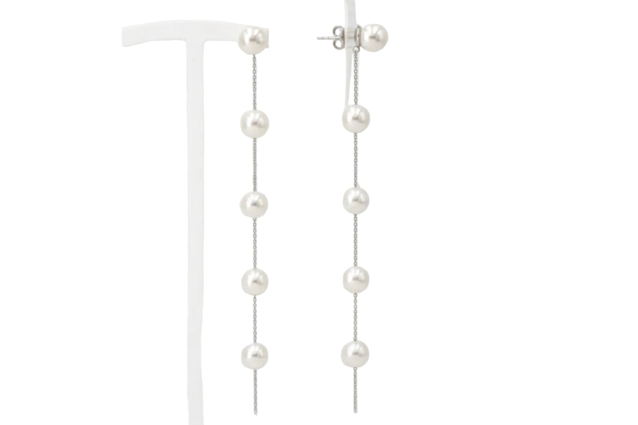 Dangling Thread Earrings with Freshwater Pearls – 11 cm | CM Silver Jewels