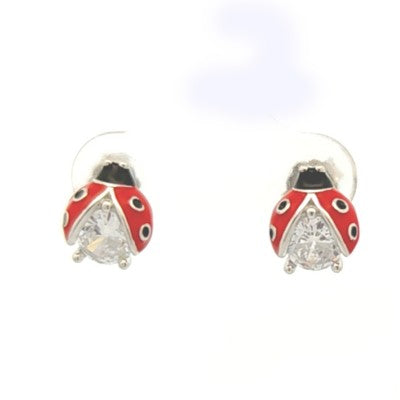 Orecchini Coccinella in Argento 925 con Zirconi Rossi – Chiusura Clip | CM Silver Jewels