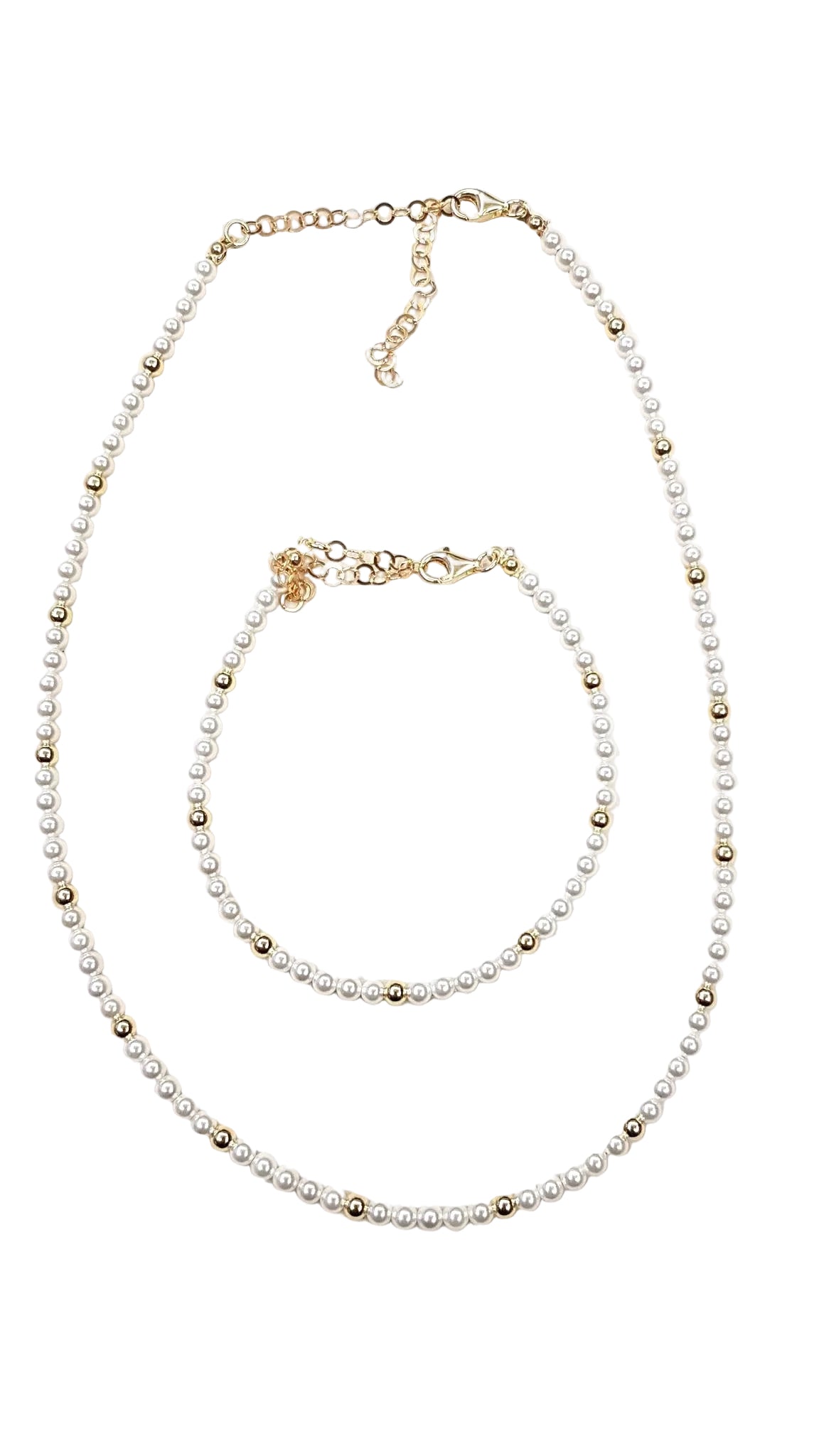 Set Artigianale - Fatto a mano - Collana e Bracciale in Argento 925 con Perle e Dettagli in Oro