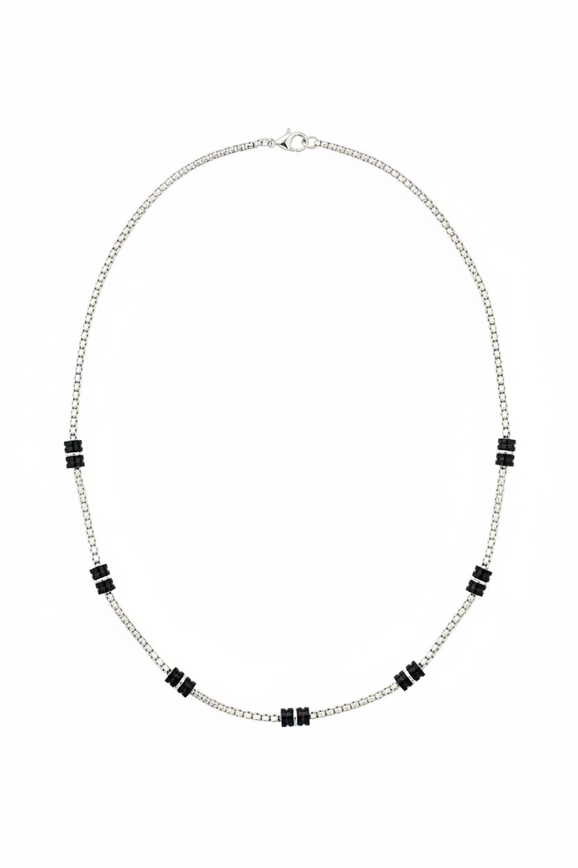 Collana Catena in Acciaio con Inserti Neri – Lunghezza 50 cm | CM Silver Jewels