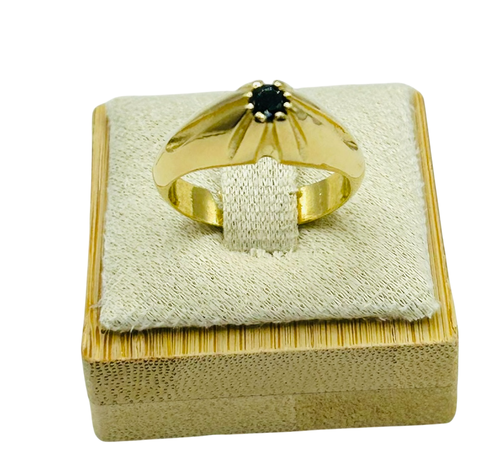 Anello Uomo in Argento 925 Placcato Oro – Stile con Pietra Bianca o Nera