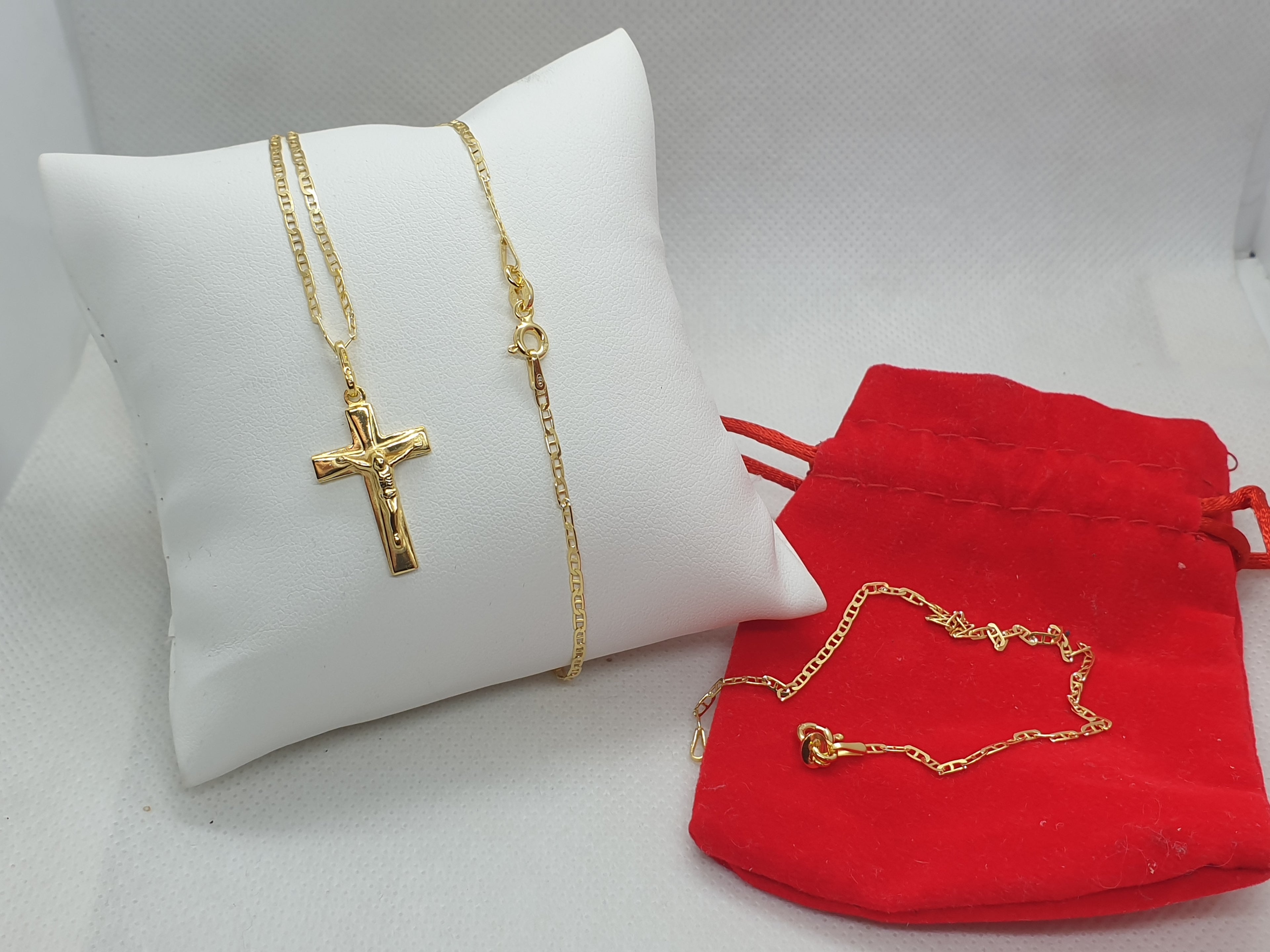 Set Uomo Collana e Bracciale in Argento 925 Placcato Oro Giallo – Catena Classica con Croce - Gioielleria CM SILVER & JEWELS